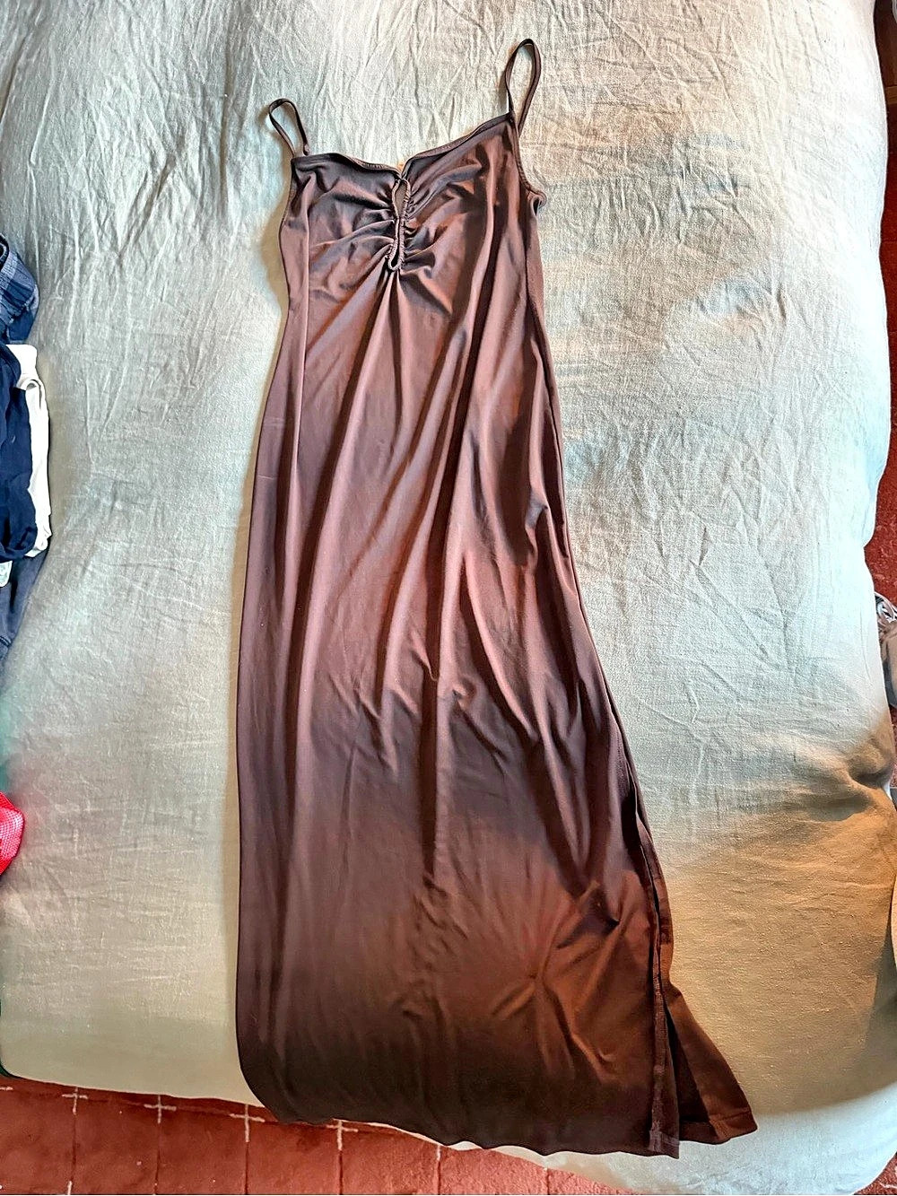 Chocolate Brown Ruched Maxi Dress Like New